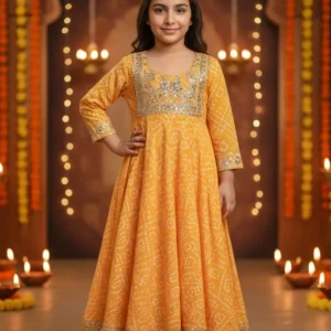 Sunshine Grace Yellow Cotton Ethnic Gown for Girls