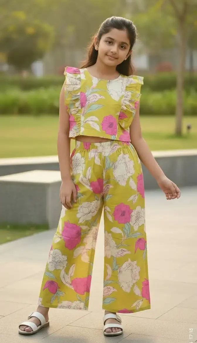 green-floral-frill-cotton-co-ord-set-for-girls