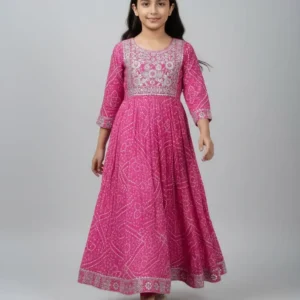 Blush Royale Pink Cotton Ethnic Gown for Girls