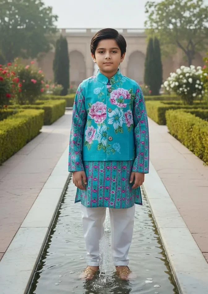 boys-blue-floral-kurta-set-with-jacket-premium-cotton