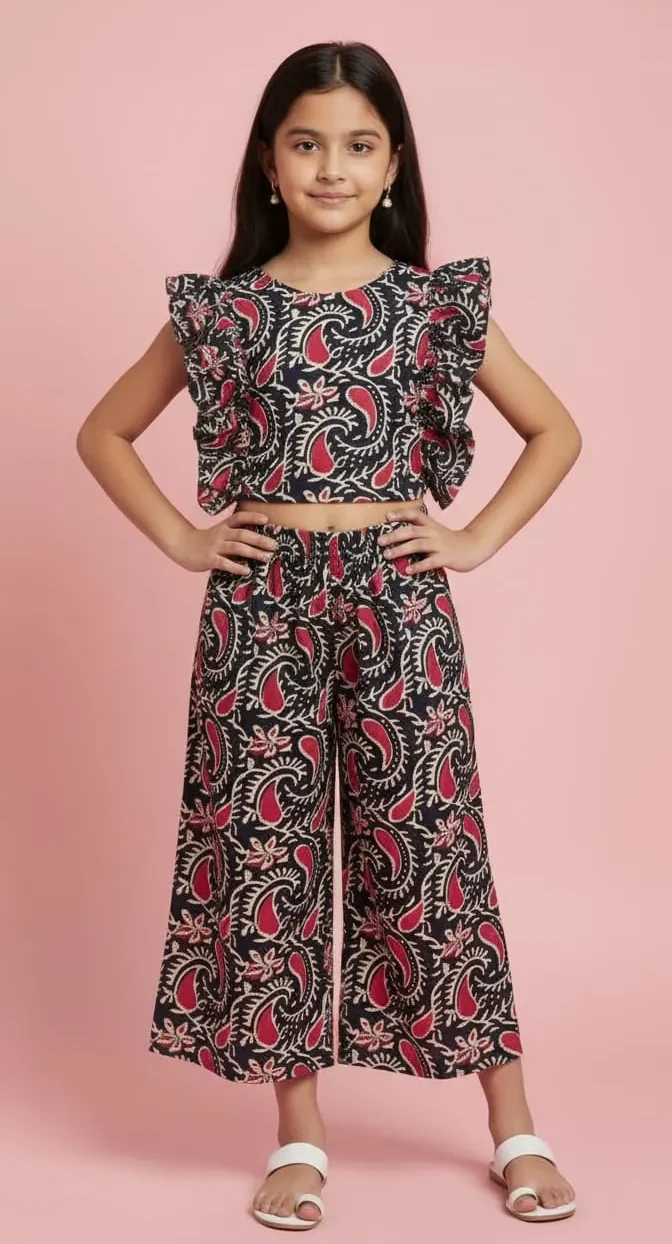 black-printed-frill-cotton-co-ord-set-for-girls