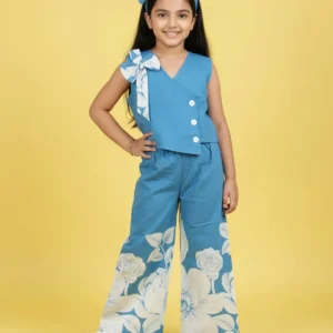 blue-white-waistcoat-style-cotton-co-ord-set-for-girls-with-hairband