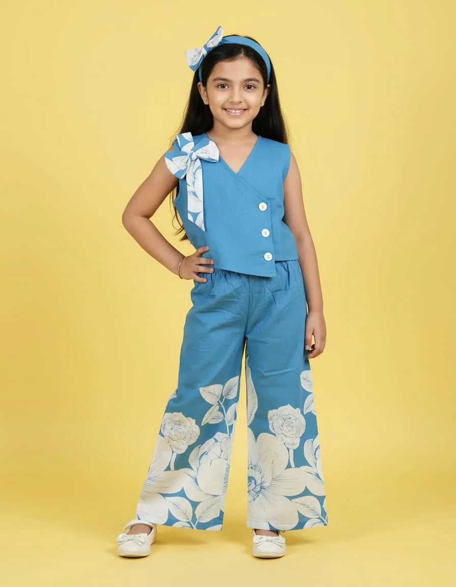 blue-white-waistcoat-style-cotton-co-ord-set-for-girls-with-hairband