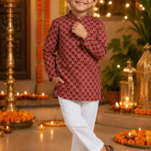 red-printed-premium-cotton-kurta-set-for-boys-with-white-pants