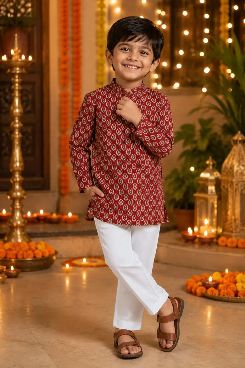 red-printed-premium-cotton-kurta-set-for-boys-with-white-pants