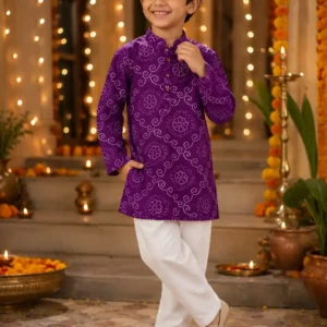 Royal Purple Premium Cotton Kurta Pajama Set for Boys