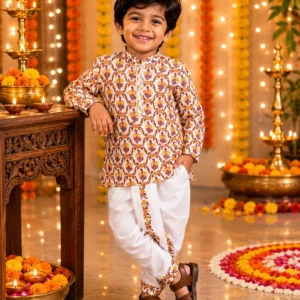 Premium Cotton Printed Kurta Dhoti Set for Boys – Festive Ethnic Wear