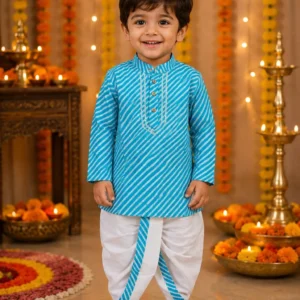 Sky Blue Premium Cotton Kurta Dhoti Set for Boys