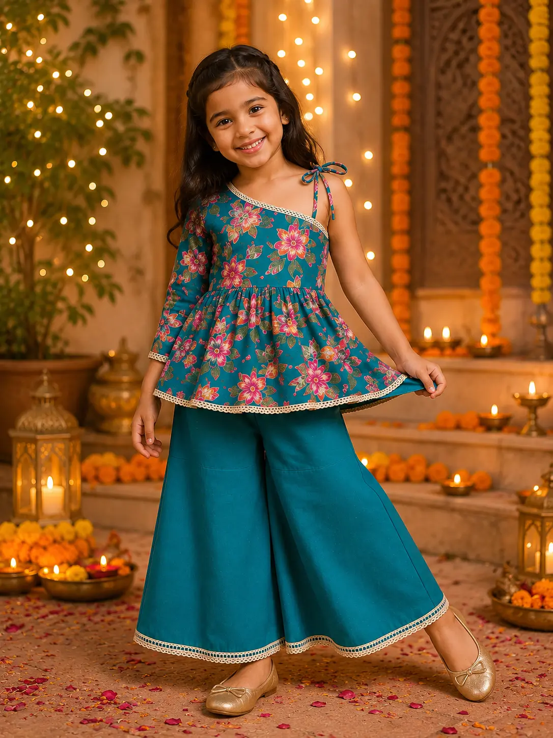 girls-floral-one-shoulder-peplum-palazzo-set-premium-cotton-festive-wear