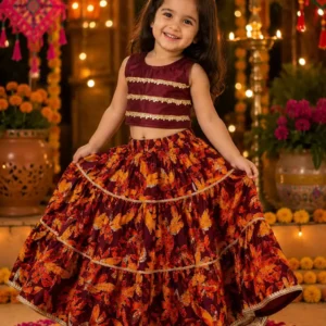 Premium Cotton Girls Floral Chaniya Choli Set with Sequin Lace | Festive Ethnic Wear